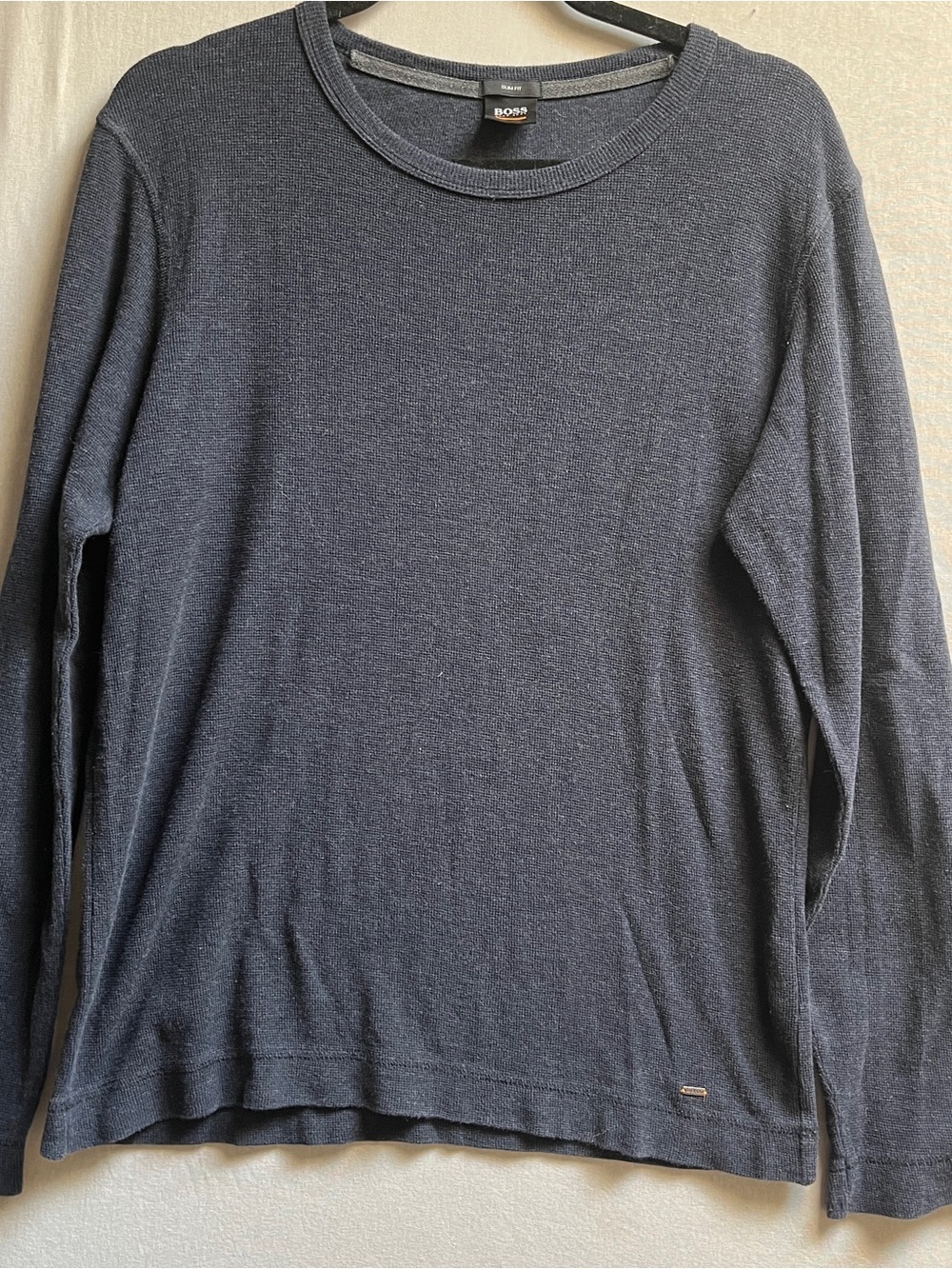 Hugo Boss Men's Navy Blue Cotton Crew Neck Sweater Slim Fit Medium